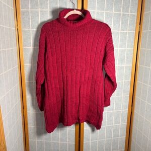 Eddie Bauer‎ Women Red Cotton Blend Ribbed Turtleneck Sweater Size S VTG Y2K